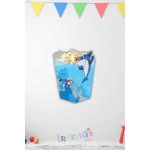 Köpekbalığı Konsept Doğum Günü Partisi Mısır Kutusu 8li Balık Baskılı Popcorn Kutusu Süsleme