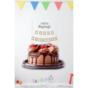 Kraft Renk Happy Birthday Yazılı Pasta Bayrağı Pasta Süsleme Çubuğu Yazılı Pasta Süsü