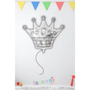 Kral Tacı Şekilli Folyo Helyum Balon Gümüş Renk 30 Yetişkin Doğum Günü Parti Balonu