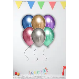 Krom Karışık Renkli Parlak Lateks Balon 10 Adet 12 Krom Aynalı Balon Süsleme Balonu