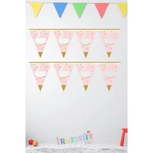 Kuğu Konsept Doğum Günü Partisi Üçgen Flama 3 mt Kuğu Tema Doğum Günü Süslemesi