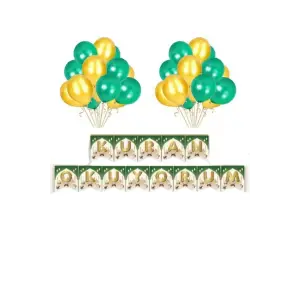Kuran Okuyorum Yazısı Balonlu Banner Seti Yeşil Gold Renk 2mt Kuran Okuma Partisi Süslemesi