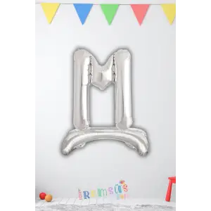 M Harfi Ayaklı Folyo Balon Gümüş Renk 32