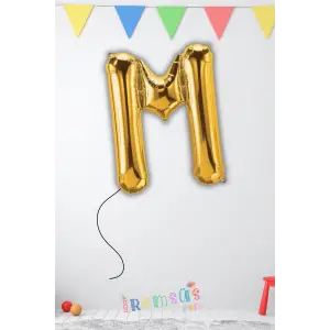 M Harfi Doğum Günü Gold Renk Folyo Helyum Balon 34 76 Cm M Harf Folyo Balon Gold Konsept