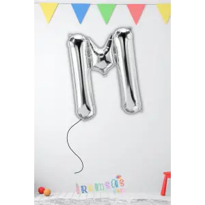 M Harfi Doğum Günü Gümüş Renk Folyo Helyum Balon 34 76 Cm M Harf Folyo Balon Silver Konsept