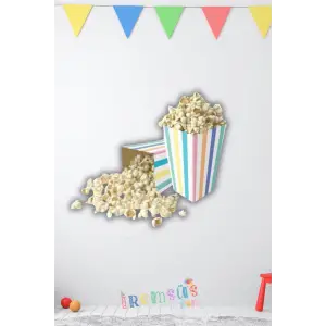 Makaron Konsept Renkli Çizgili Mısır Kutusu Popcorn 8 li Makaron Tema Süsleme