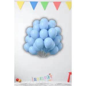Makaron Mavi Renkli Pastel Lateks Balon 10 Adet 12 Bebe Mavi Renk Balon Süsleme Balonu