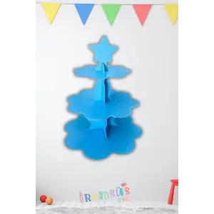 Mavi Konsept Parti 3 Katlı Cupcake Standı Mavi Renk Süsleme Kek Standı