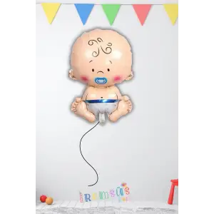 Mavi Renk Erkek Bebek Figürü Folyo Helyum Balon 24 Cinsiyet Partisi ve Yeni Doğum Süslemesi