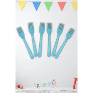 Mavi Renk Plastik Çatal 24 Adet Mavi Konsept Kullan At Kaliteli Çatal