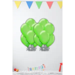 Metalik Ton Açık Yeşi Renk Lateks Balon 10 Adet Metalik Yeşil Renk Doğum Günü Süsleme Parlak Balon