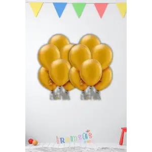 Metalik Ton Gold Renk Lateks Balon 10 Adet Metalik Altın Renk Doğum Günü Süsleme Parlak Latex Balon