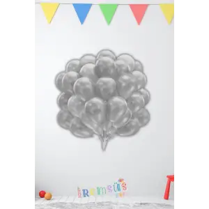 Metalik Ton Gümüş Renk Lateks Balon 10 Adet Metalik Gri Doğum Günü Süsleme Parlak Latex Balon