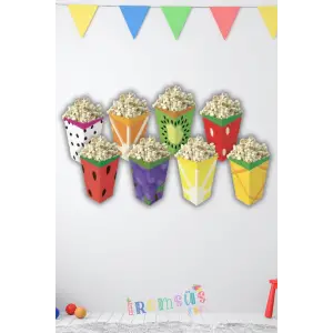 Meyve Konsept Doğum Günü Partisi Mısır Kutusu 8li Meyve Baskılı Popcorn Kutusu Süsleme