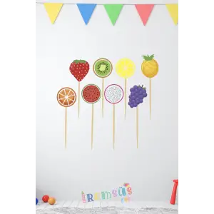 Meyveler Konsept Doğum Günü Pasta Cupcake Süsleme Kürdanı 8li Adet Meyve Tema Parti Süsü