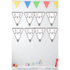 Miss Cat Konsept Doğum Günü Partisi Üçgen Flama 3 mt Misscat Tema Doğum Günü Süslemesi