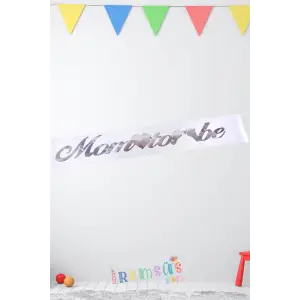 Mom To Be Gümüş Yaldızlı Beyaz Kuşak 150 cm Yeni Doğum ve Cinsiyet Partisi Süslemesi