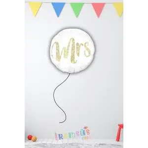 Mrs Yazılı Gold Beyaz Renk Yuvarlak Folyo Balon 18 45 cm Düğün Bride To Be Süsleme Balonu