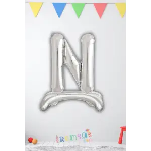 N Harfi Ayaklı Folyo Balon Gümüş Renk 32