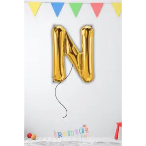 N Harfi Doğum Günü Gold Renk Folyo Helyum Balon 34 76 Cm N Harf Folyo Balon Gold Konsept