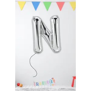 N Harfi Doğum Günü Gümüş Renk Folyo Helyum Balon 34 76 Cm A Harf Folyo Balon Silver Konsept