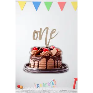 One Yazılı Ahşap Pasta Üstü Süsü 1 Yaş Pasta Süslemesi