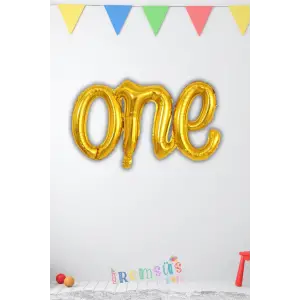 One Yazılı Birleşik Folyo Balon Gold Renk 100 Cm 1 Yaş Doğum Günü Balon Süslemesi
