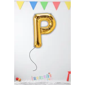 P Harfi Doğum Günü Gold Renk Folyo Helyum Balon 34 76 Cm P Harf Folyo Balon Gold Konsept