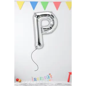 P Harfi Doğum Günü Gümüş Renk Folyo Helyum Balon 34 76 Cm P Harf Folyo Balon Silver Konsept