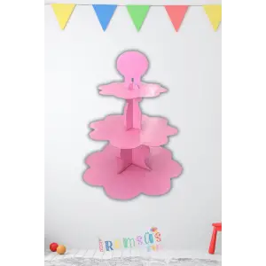 Pembe Konsept Parti 3 Katlı Cupcake Standı Pembe Renk Süsleme Kek Standı