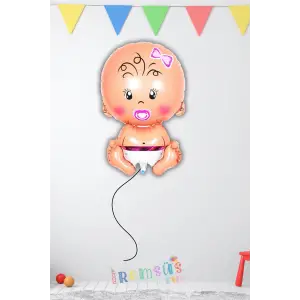 Pembe Renk Kız Bebek Figürü Folyo Helyum Balon 24 Cinsiyet Partisi ve Yeni Doğum Süslemesi