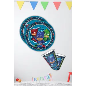 Pijamaskeliler Tema Doğum Günü Partisi Karton Tabak Bardak 8li Pijamaske Konsept Süsleme