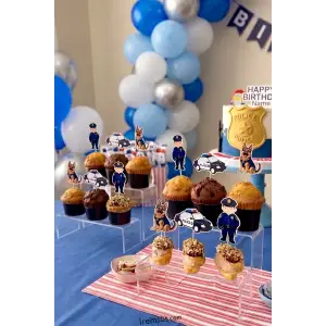 Polis Tema Doğum Günü Partisi Cupcake Süslemesi 12 Adet Polis Konsept Süsleme