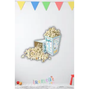 Prens 1 Yaşında Baskılı Mavi Renkli Mısır Kutusu Popcorn 8 li Erkek Bebek 1 Yaş Süslemesi