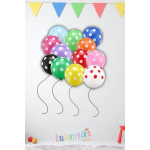 Puantiye Baskılı Karışık Renk Balon 10 Adet Puantiyeli Balon Doğum Günü Partisi Süsleme Balonu