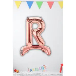 R Harfi Ayaklı Folyo Balon Rose Gold Renk 32