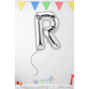 R Harfi Doğum Günü Gümüş Renk Folyo Helyum Balon 34 76 Cm R Harf Folyo Balon Silver Konsept