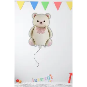 Retro Büyük Ayıcık Folyo Helyum Balon 90 Cm Mat Bej Renk Ayıcık Folyo Balon