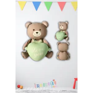 Retro Kalpli Ayıcık Figür Folyo Balon 55 Cm Mat Açık Kahve Renk Doğum Günü Folyo Balon