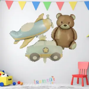 Retro Konsept Parti Folyo Helyum Balon Seti 3 lü Mat Renk Helyum Balonlar