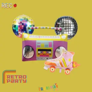 Retro Temalı Folyo Helyum Balon Radyo Seti 4 lü Retro Konsept Folyo Uçan Balon