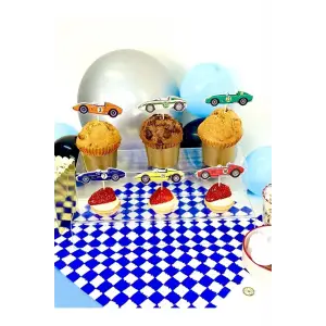 Retro Yarışcı Tema Doğum Günü Partisi Cupcake Süslemesi 12 Adet Yarışcı Konsept Süsleme