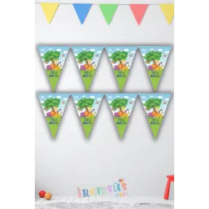 Safari Doğum Günü Partisi Üçgen İyiki Doğdun Flama 2mt Safari Masa Önü Süslemesi