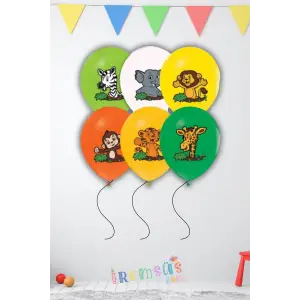 Safari Konsept Doğum Günü Hayvan Baskılı Lisanslı Balon 10 adet Safari Süslemeleri