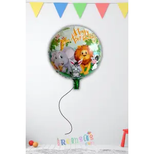 Safari Konsept Doğum Günü Partisi Yuvarlak Folyo Helyum Balon 18 45 cm Safari Balon Süsleme