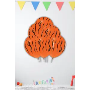 Safari Konsept Turuncu Çizgi Desenli Balon 10 adet Safari Süslemeleri