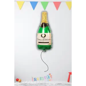 Şampanya Şişesi Şekilli Folyo Helyum Balon Yeşil Renk 93x48 Cm Bekarlığa Veda Partisi Süslemesi