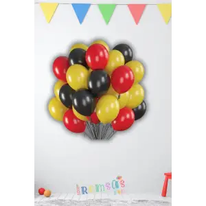 Sarı Kırmızı Siyah Karışık Renk Pastel Lateks Balon 10 Adet 12 Zincir Balon Süsleme Balonu