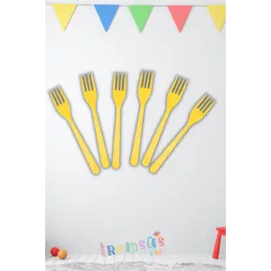 Sarı Renk Plastik Çatal 24 Adet Sarı Konsept Kullan At Kaliteli Çatal