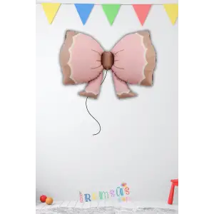 Satin Pembe Renk Papyon Figür Folyo Helyum Balon 91 cm Mat Pembe Renk Süsleme Balonu